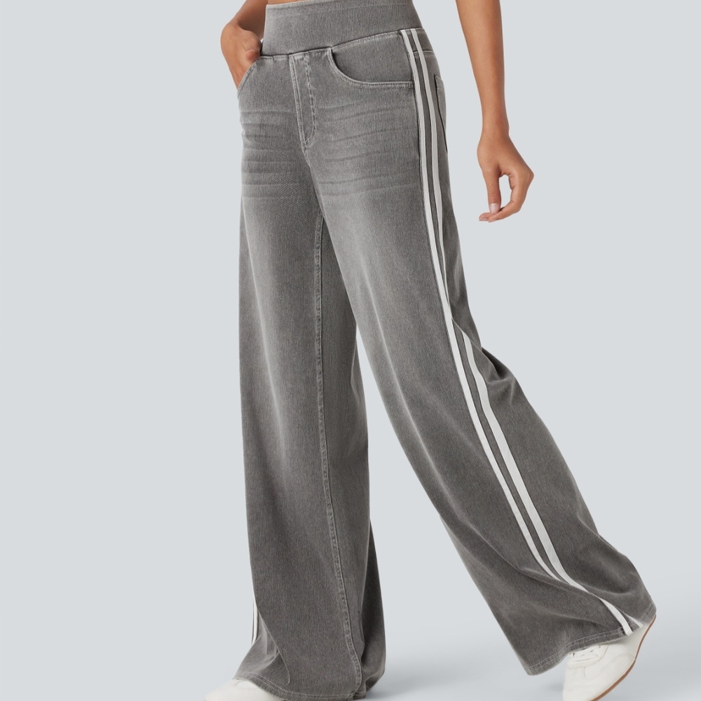 HALARA Gray High Rise Stripe Women Jeans Petite Large 12/14